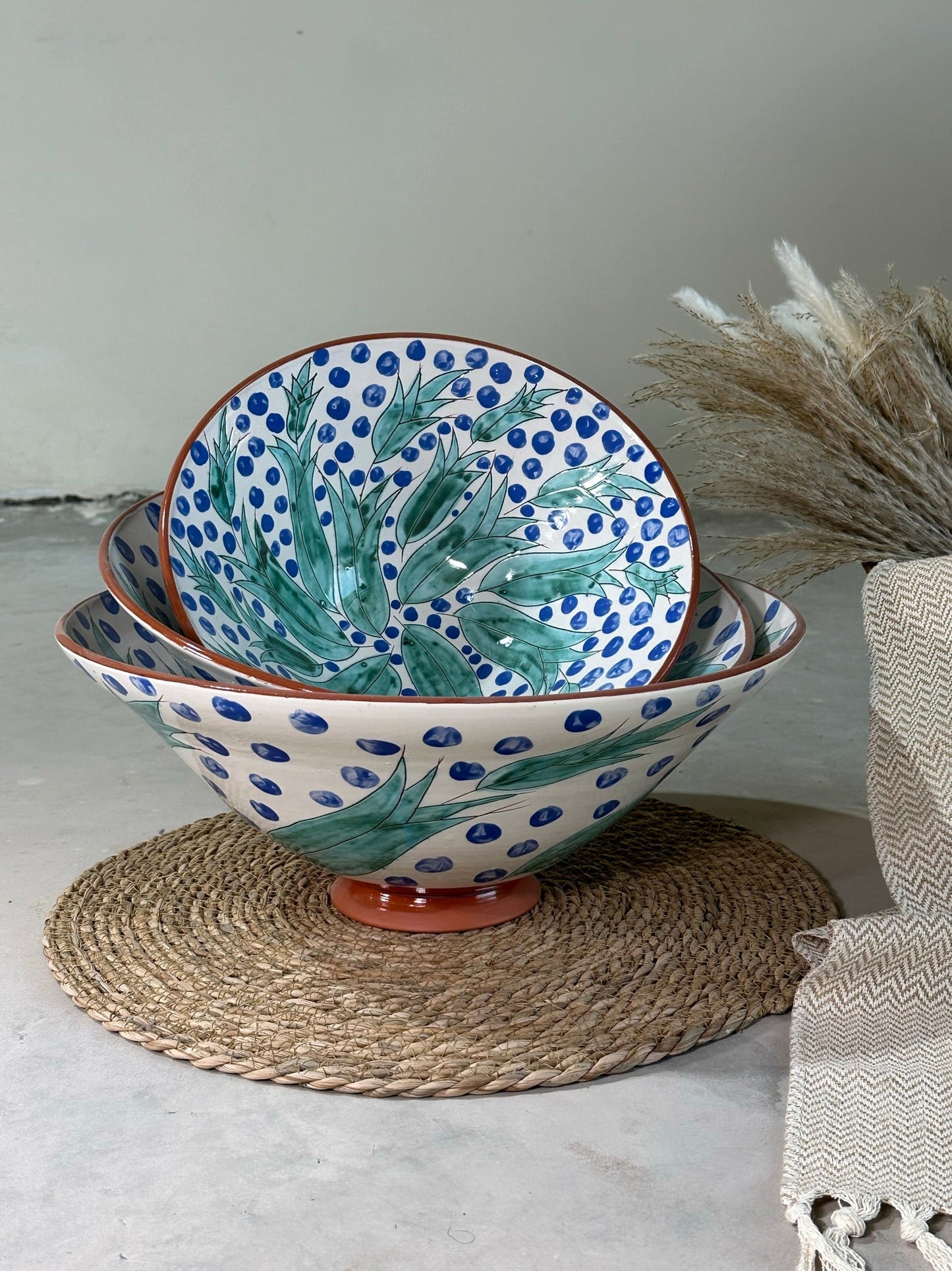 Oasis Tableware Collection - Bowl Green Lillies & Blue dots