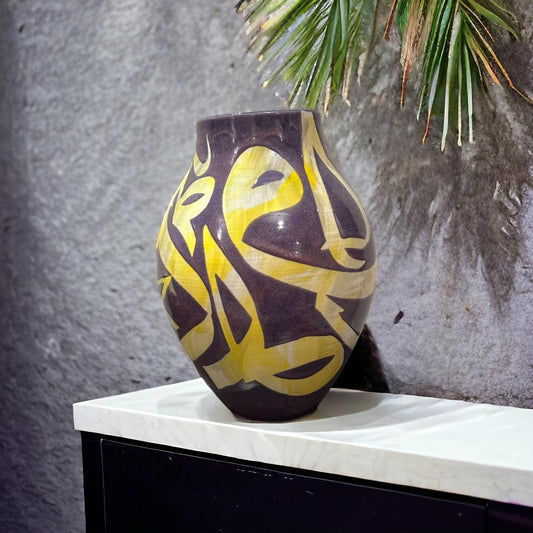 Kalimat Arabic Calligraphy Vase - Purple and Yellow