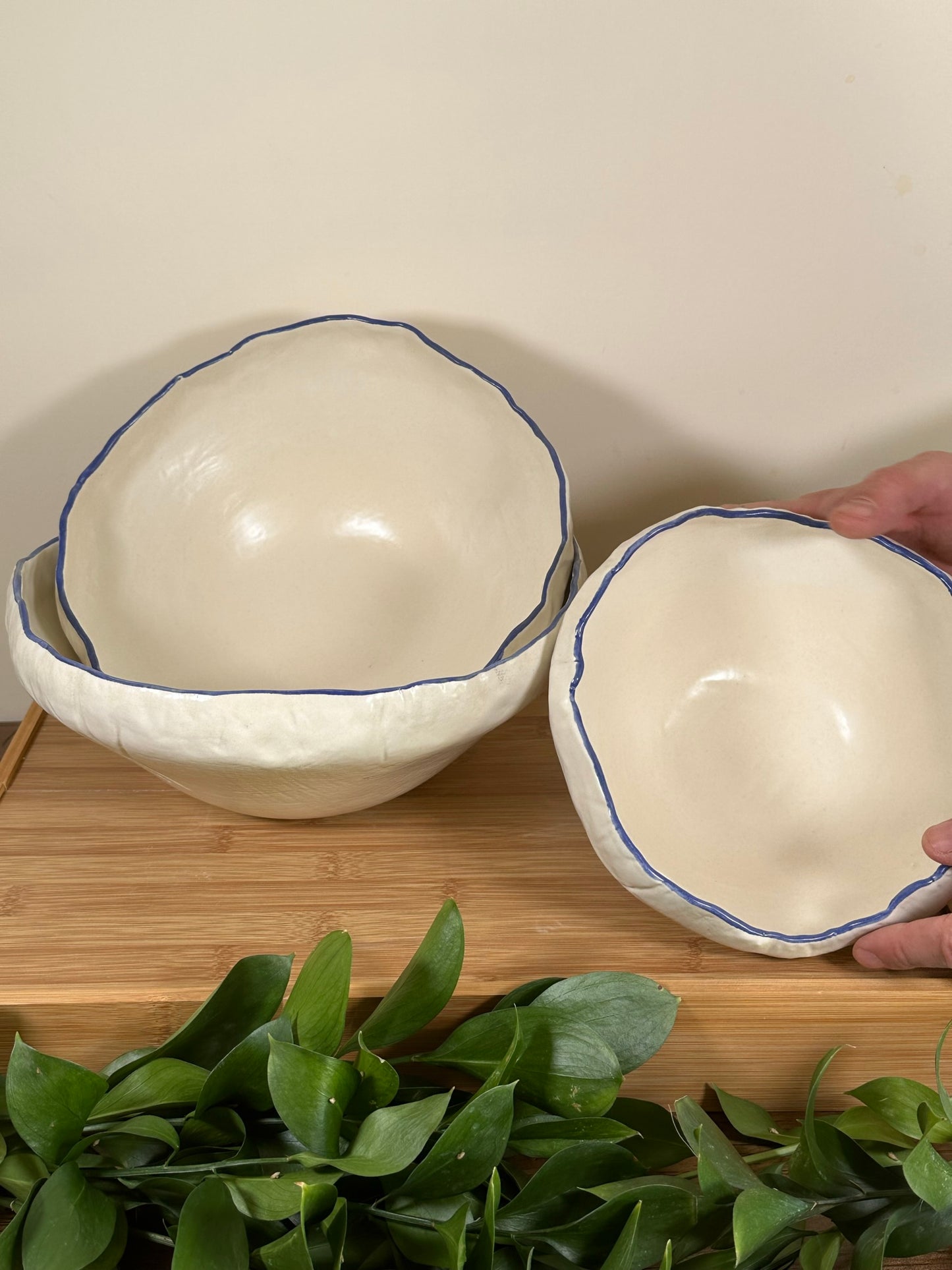 Meadows Tableware Collection - Crema Bowl with blue line